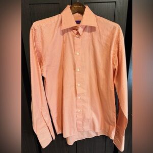 Kuhlman Mens Button Down size 38 French Cuff, Orange Plaid 100% Cotton